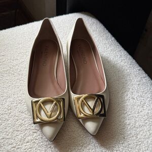 Valentino Women's Cream Flats with Gold Logo